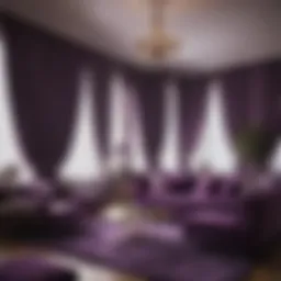 Elegant living room featuring purple blackout curtains