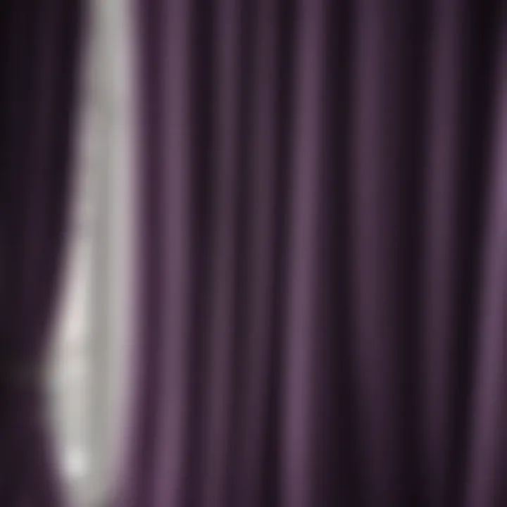 Close-up of fabric texture of purple blackout curtains