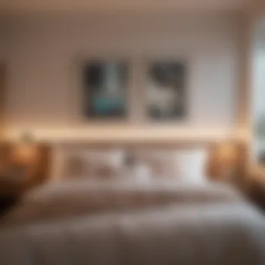 Battery-powered LED strip lights installed in a cozy bedroom