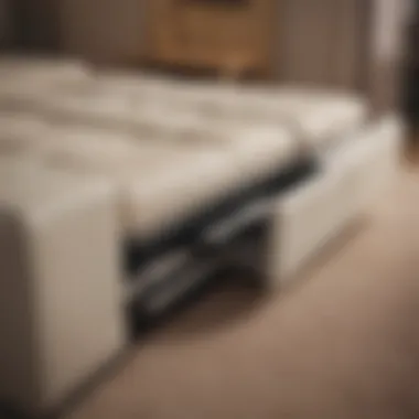 Close-up of a pull out sofa bed's functionality and mechanics