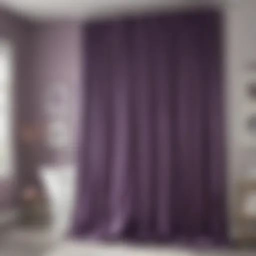 Elegant purple shower curtain draping in a modern bathroom