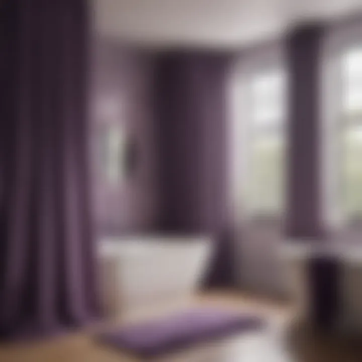 Trendy bathroom decor showcasing purple shower curtains