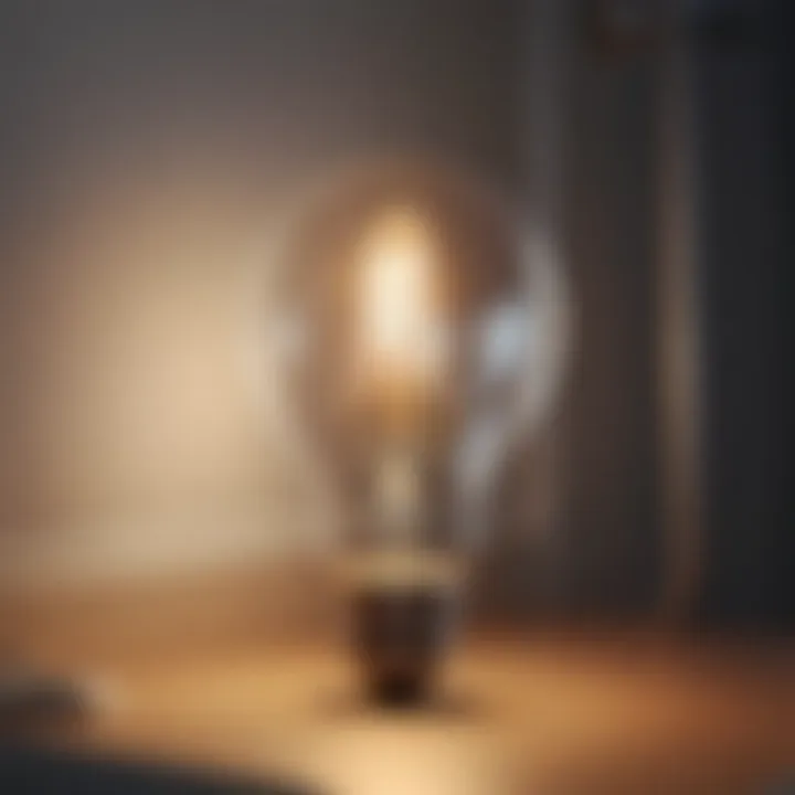 Close-up of energy-efficient light bulb used in a mounted bedside lamp