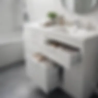 Neatly organized bathroom space featuring a white bin