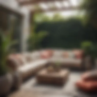 Creative Outdoor Patio with Pillows Creative arrangement of pillows in an outdoor patio