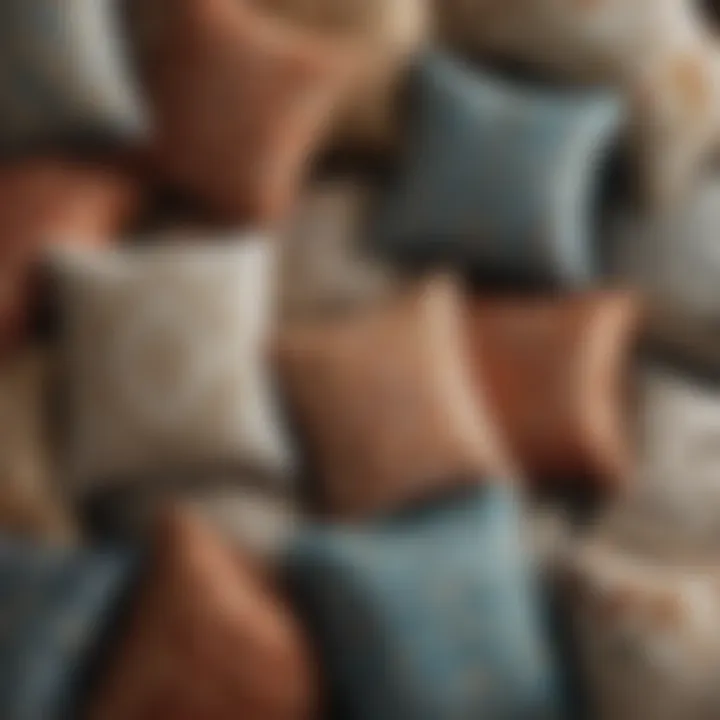 Close-up of various textures and fabrics of decorative pillows